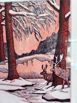 Winter Dreamer EB Rothwell signed etching print framed 15.25" x 18.25"