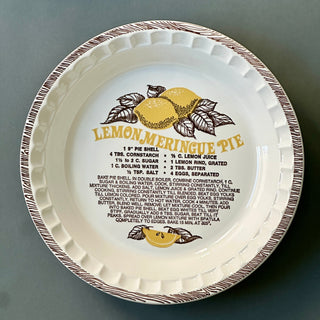 Lemon Meringue Pie Recipe Plate Pan Dish Fluted Rim Brown USA 11"