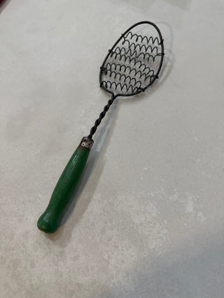 Flat wire whip/beater distressed, green painted handle