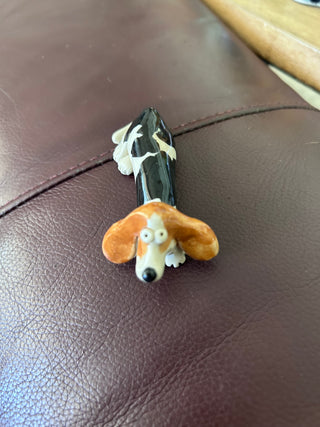 Hand made signed pottery Bassett Hound figurine 3x1.5x1.25