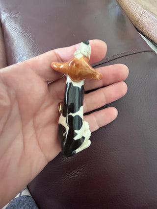Hand made signed pottery Bassett Hound figurine 3x1.5x1.25