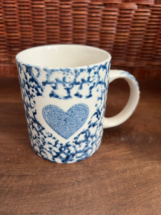 Vintage heart blue spongeware mug