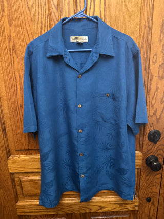 Mens Joe Marlin Hawaiian Shirt Blue with Blue Palm - Size XL