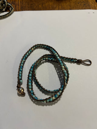 Leather Turquoise Beaded Wrap Around Bracelet