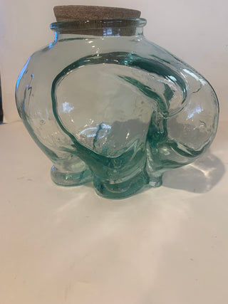 Vntg big glass Elephant w/lid