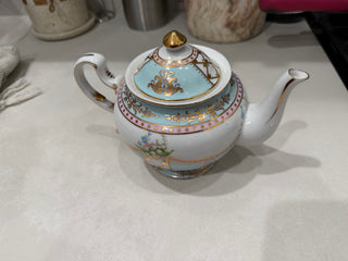 Royal Danube Fine Porcelain Teapot w/ Gold Filigree & Florals