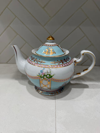 Royal Danube Fine Porcelain Teapot w/ Gold Filigree & Florals