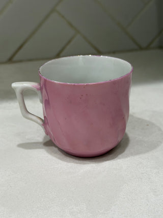 Vintage Pink Lusterware Teacup & Saucer Set – Raised Gold Cherry Botanical Motif