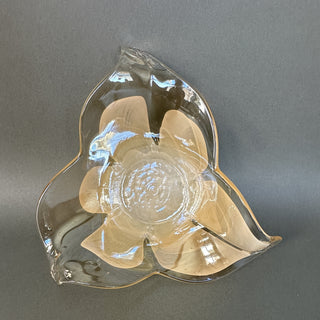 Amber & Clear Art Glass Trefoil Bowl — Three-Lobed Lily Dish, Murano Style