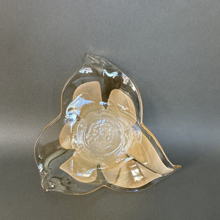 Amber & Clear Art Glass Trefoil Bowl — Three-Lobed Lily Dish, Murano Style