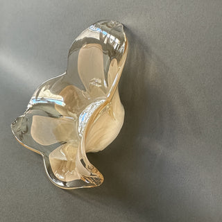 Amber & Clear Art Glass Trefoil Bowl — Three-Lobed Lily Dish, Murano Style