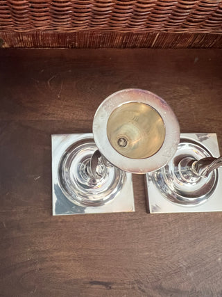 Silver plate twist candle stick holders pair