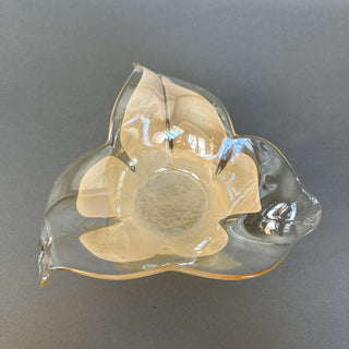 Amber & Clear Art Glass Trefoil Bowl — Three-Lobed Lily Dish, Murano Style