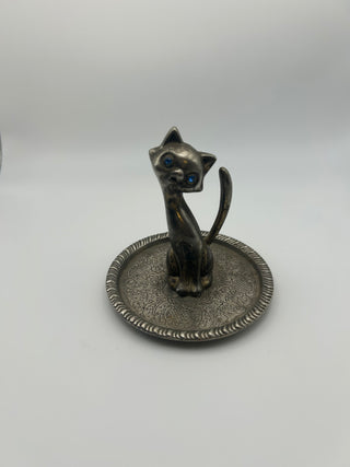 Silver Plate Cat Ring Holder Blue Eyes