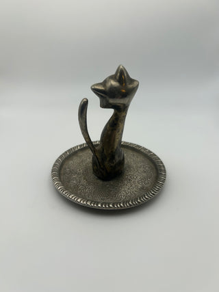 Silver Plate Cat Ring Holder Blue Eyes