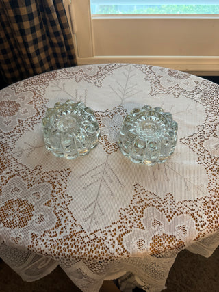 Vintage Princess House Crystal Clear color ribbed 3 way candleholders - sold as pair