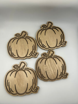 Wood Pumpkin Coaster Set in Holder