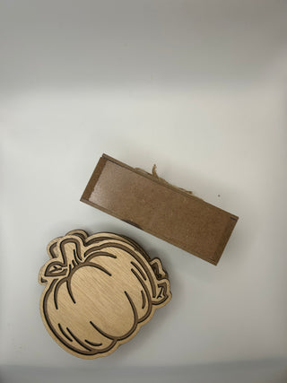 Wood Pumpkin Coaster Set in Holder