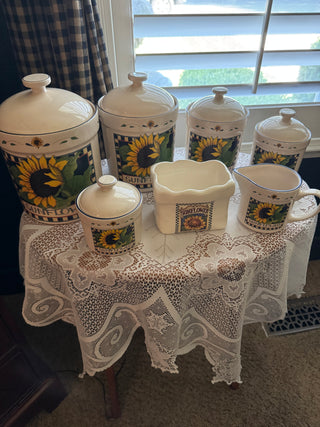 Vintage Susan Winglet Ceramic Canister Set of 4 with cream, sugar & sponge holder (7 pieces)