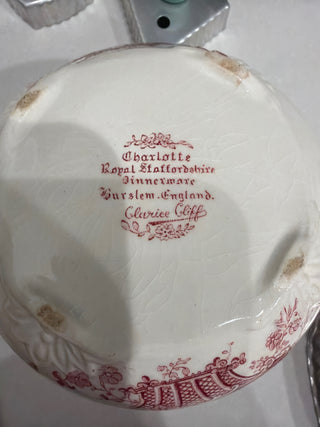 Vintage Clarice Cliff "Charlotte" Royal Staffordshire Pink Transferware Creamer & Sugar Set