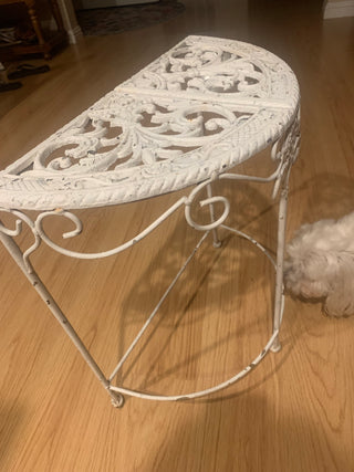 Vntg wrought iron half patio table