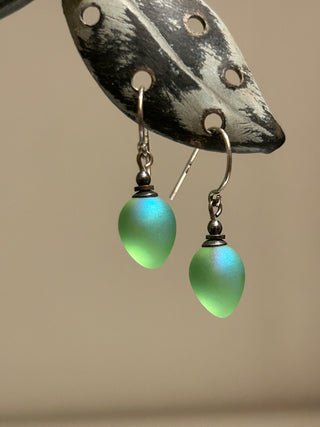 Owen Glass Iridescent Green Teardrop Earring Sterling Silver