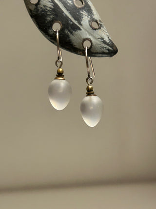 Owen Glass Frosted White Teardrop Earrings