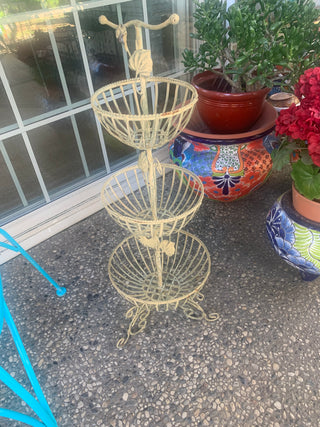 Vintage 3 tiered metal standing basket w/ rooster