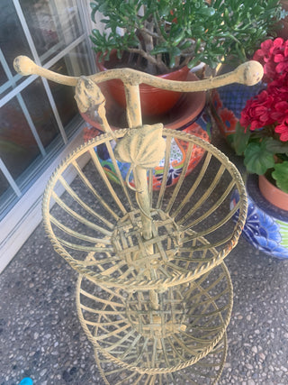 Vintage 3 tiered metal standing basket w/ rooster