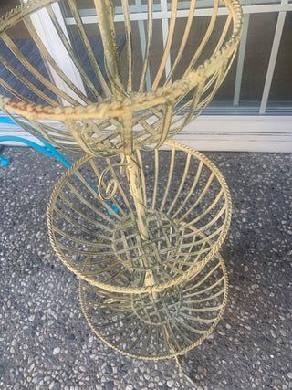 Vintage 3 tiered metal standing basket w/ rooster