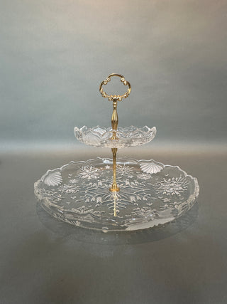 Title: Mikasa Crystal 'Snowflake' Two-Tier Tidbit Server with Gold-Tone Handle