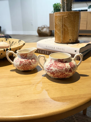 Vintage Clarice Cliff "Charlotte" Royal Staffordshire Pink Transferware Creamer & Sugar Set