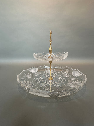 Title: Mikasa Crystal 'Snowflake' Two-Tier Tidbit Server with Gold-Tone Handle