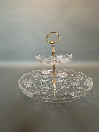 Title: Mikasa Crystal 'Snowflake' Two-Tier Tidbit Server with Gold-Tone Handle