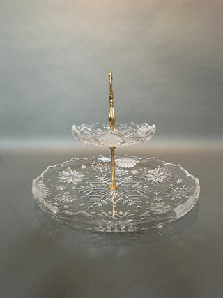 Title: Mikasa Crystal 'Snowflake' Two-Tier Tidbit Server with Gold-Tone Handle