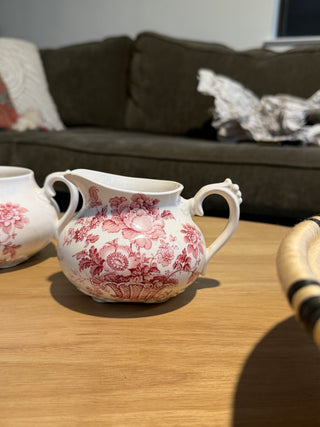 Vintage Clarice Cliff "Charlotte" Royal Staffordshire Pink Transferware Creamer & Sugar Set