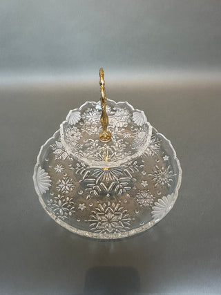 Title: Mikasa Crystal 'Snowflake' Two-Tier Tidbit Server with Gold-Tone Handle