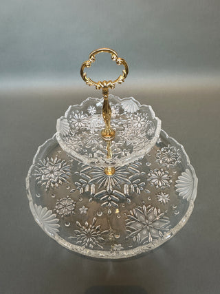 Title: Mikasa Crystal 'Snowflake' Two-Tier Tidbit Server with Gold-Tone Handle