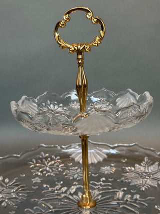 Title: Mikasa Crystal 'Snowflake' Two-Tier Tidbit Server with Gold-Tone Handle
