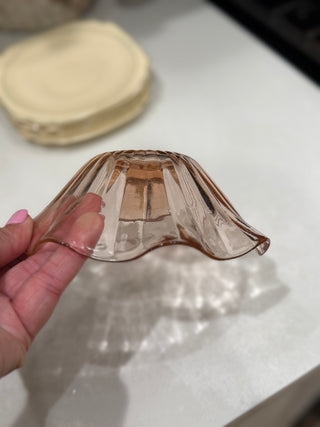 Pink Depression Glass Shell Fluted Taper Candle Holder