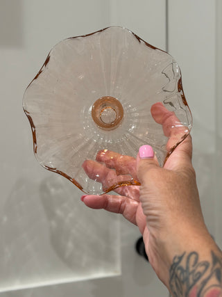 Pink Depression Glass Shell Fluted Taper Candle Holder