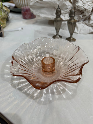 Pink Depression Glass Shell Fluted Taper Candle Holder