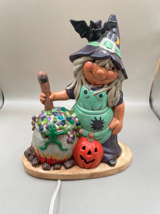 1980's Bisque Hand Painted Witch LIGHTS UP