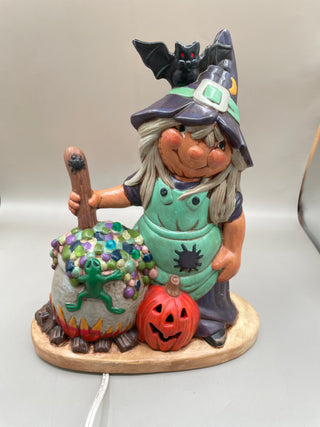1980's Bisque Hand Painted Witch LIGHTS UP