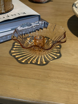 Pink Depression Glass Shell Fluted Taper Candle Holder