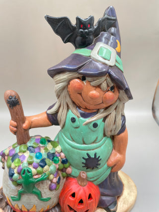 1980's Bisque Hand Painted Witch LIGHTS UP
