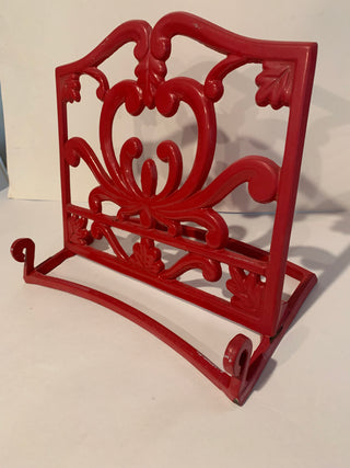 Red cast iron stationary cookbook stand