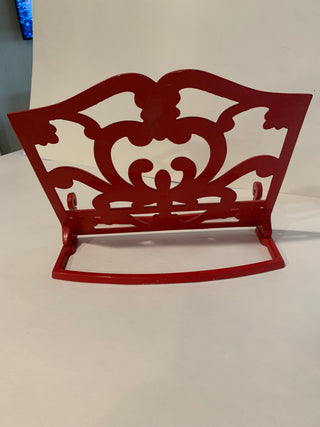 Red cast iron stationary cookbook stand
