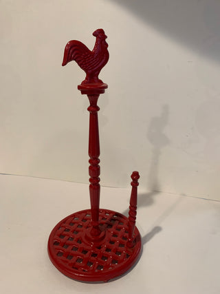 Red cast-iron rooster paper towel holder