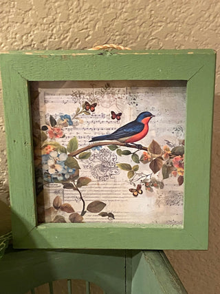 Vtg bluebird art in rustic wood frame rcd